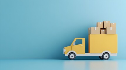 Delivery truck with boxes in paper cut style representing transportation services
