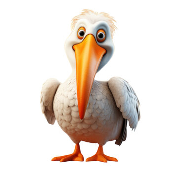 recommend clip art: A friendly cartoon pelican with large beak and white feathers.