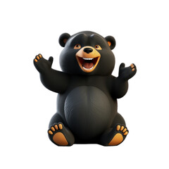 Naklejka premium A happy black bear cub with a wide smile and raised paws.