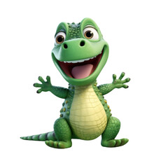 Fototapeta premium A happy green cartoon crocodile with a big smile and open arms.