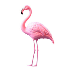 A pink flamingo stands on one leg with its head turned to the side.