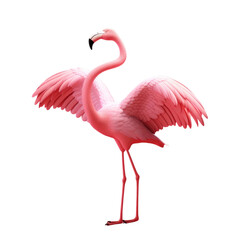 Obraz premium A pink flamingo stands with its wings spread wide, showcasing its elegant posture and vibrant plumage.