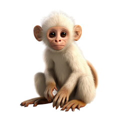 Obraz premium A small, white monkey with large brown eyes sits on a black background.