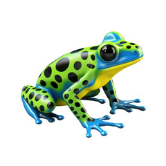 Obraz premium A vibrant green and blue poison dart frog with black spots sits on a black background.
