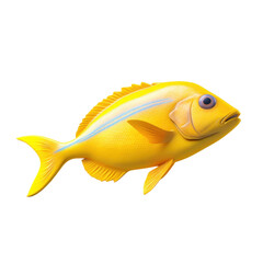 A yellow fish with a blue stripe swimming in water.