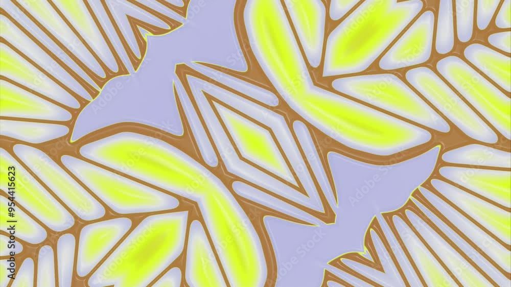 Poster colorful symmetrical digital seamless loop animation of bright and ever-changing yellow-brown organi