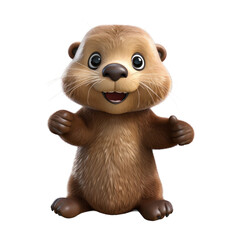 Fototapeta premium Adorable cartoon otter with big eyes and a happy expression, isolated on a black background.