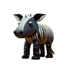 Fototapeta premium Cute cartoon 3D animal with black and white stripes, standing on black background.