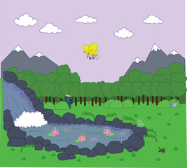 golden yellow butterfly in nature under blue sky