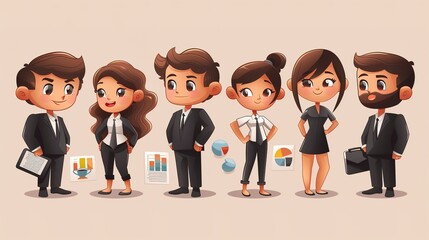Fototapeta premium Stunning Cartoon Characters and Business People Elements: A Dynamic and Colorful Visual Ensemble. Showcasing Creativity and Professionalism.
