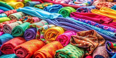 Assorted colorful fabrics draped in bright light, colorful, fabrics, textiles, draped, bright, colorful, vibrant, patterned