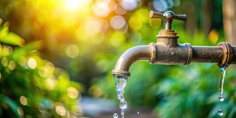 Close-up of water droplets from a tap in a village stream , Water, droplets, tap, village, stream, close-up