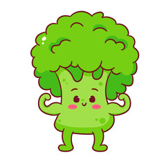 Cute Broccoli Vegetable Cartoon Vector. Kawaii Food Nature Concept Design. Isolated White Background. Icon Mascot Logo Illustration