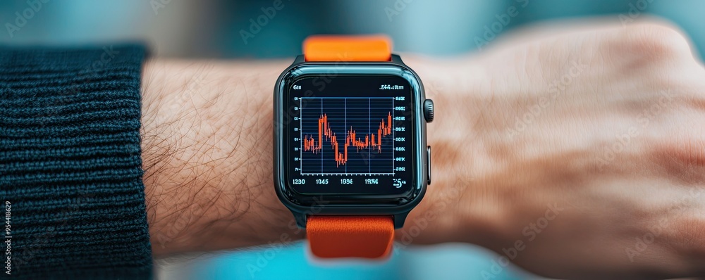 Poster a close-up of a smartwatch displaying a heart rate graph, showcasing modern technology and health mo