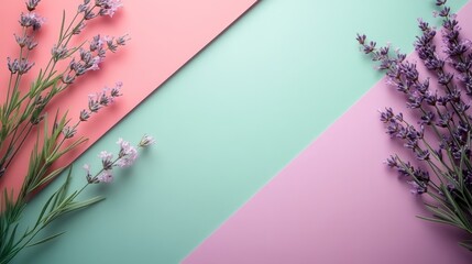 Lavender Flowers on Pastel Pink and Mint Green Background