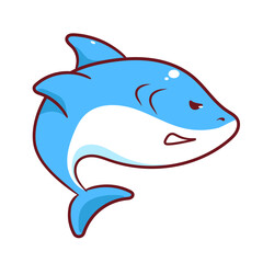 Cute Shark Cartoon Vector. Adorable And Kawaii Underwater Animals Concept Design. Maskot, Icon and Logo. Isolated White Background. 