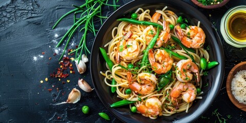 Pusili Pasta with Shrimp Green Beans and Garlic