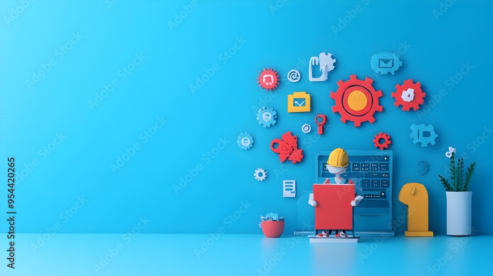 Poster Innovative Software Engineer Developing Coding Solutions in Paper Cut Art