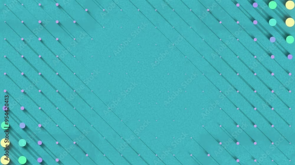 Fototapete Digital seamless loop animation of colorful 3D rendering spheres on a green background. Visually appealing and dynamic symmetrical composition. 4K, Ultra HD resolution