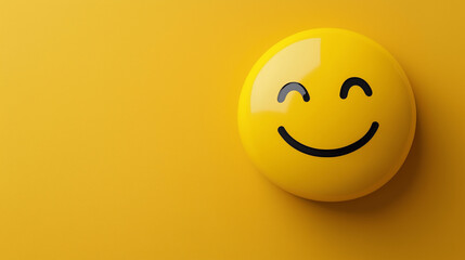 Yellow smiling face with a happy expression on a yellow background. Banner with empty copy space