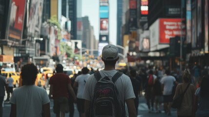 Fototapeta premium Man Walking Through Busy New York City Street