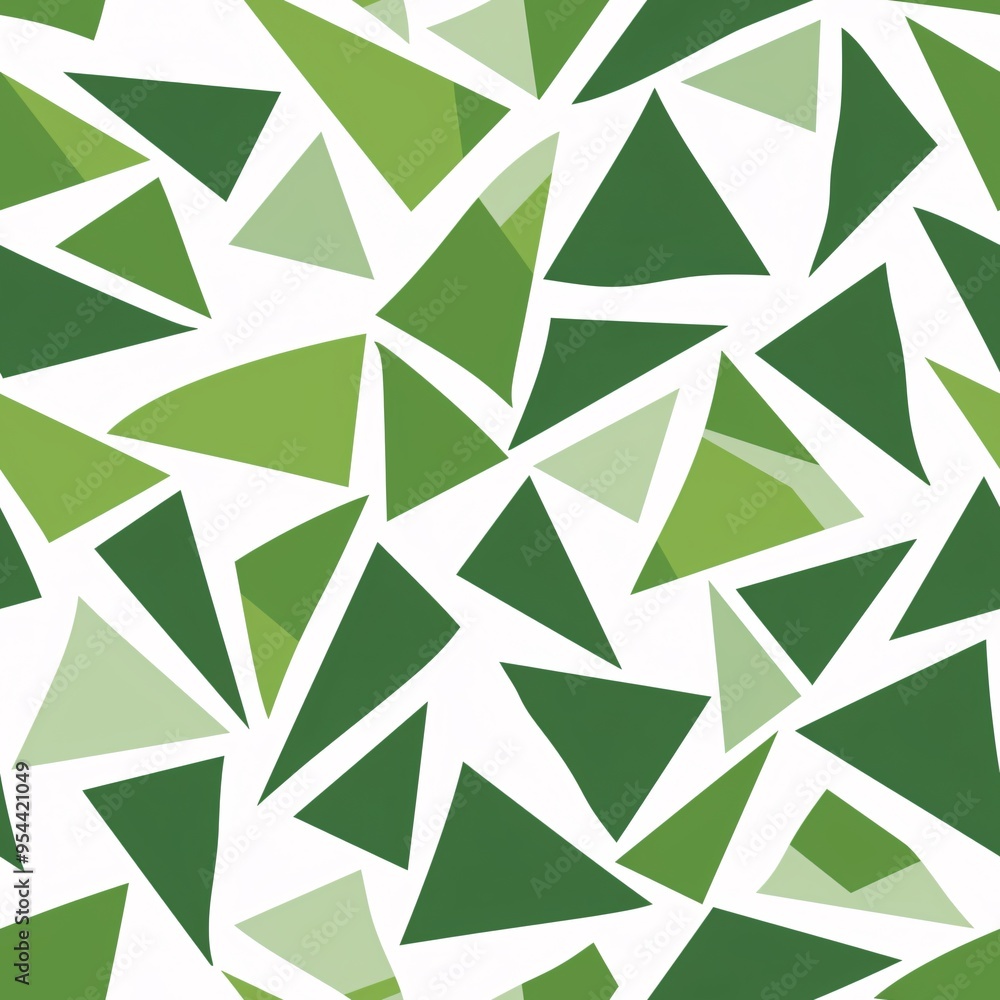 Poster Abstract Green Triangle Pattern: A vibrant and modern pattern of overlapping green triangles on a white background.  This seamless design creates a dynamic and geometric effect