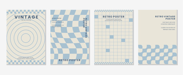 Collection of 80s poster vintage hippie wall art for interior, decorative, banner, cover, card background vector. Set of retro wall decoration, groovy, trippy, colorful line