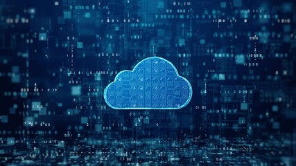 Cloud data storage network featuring a glowing cloud icon connected to various file types on digital interface. Perfect for illustrating cloud computing, data storage, and online security concepts. - Powered by Adobe