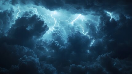 Fototapeta premium Abstract blue cloudscape with dark storm clouds, contrasting light and dark, nature's weather phenomenon, smoke-like texture against the sky