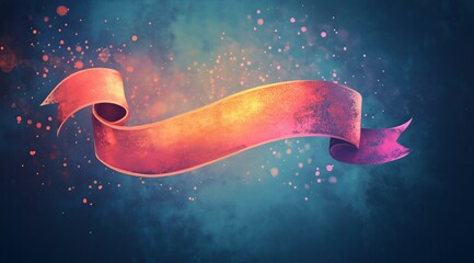 Fantasy Style Ribbon Banner with Luminous Orange Tones and Atmospheric Blue Background for Magical Visual Concepts