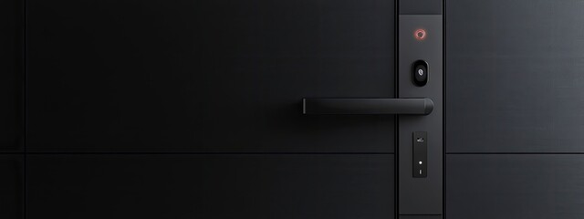 Smart keyless door lock, with fingerprint scanner, on a sleek front door, under bright porch light