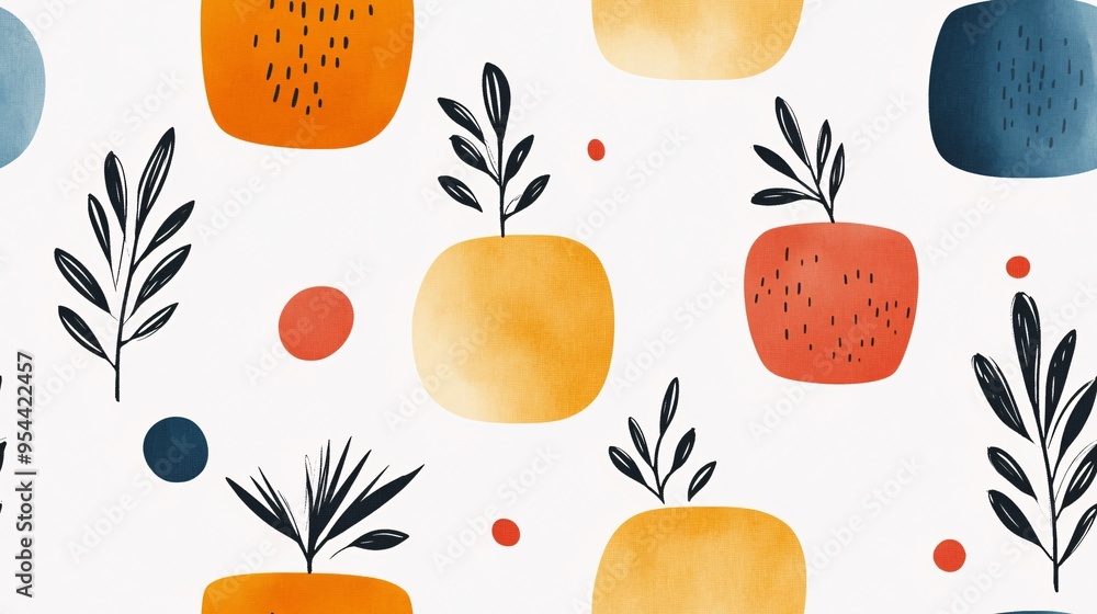Poster abstract watercolor seamless pattern: a harmonious blend of organic forms and vibrant colors in this