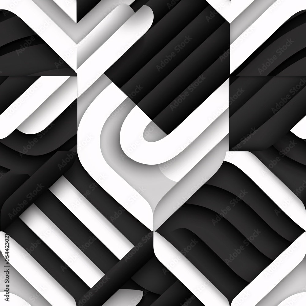 Poster abstract geometric pattern: black and white seamless pattern with bold, dynamic shapes and a 3d effe
