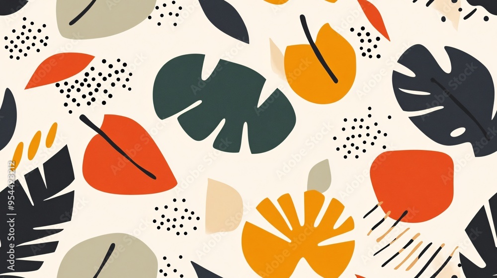 Poster abstract tropical leaf pattern: a vibrant and playful seamless pattern featuring abstract tropical l