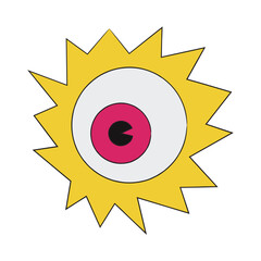 Eye shape like sun bright retro, Vintage illustration with dominant yellow color