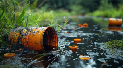 Obraz premium Chemical Spill: The discharge of dangerous chemicals into the environment, posing immediate health dangers to humans and wildlife and causing lasting contamination. 