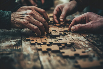 Collaborative Puzzle Solving: Hands Working Together on a Jigsaw