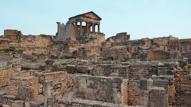 Panorama of Dougga, ancient Roman town in North-west region of Tunisia