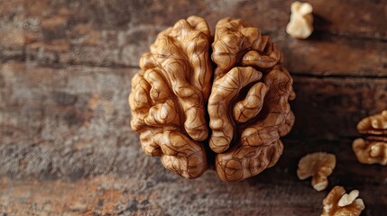 Obraz premium Close-up of a Walnut Shell with Intricate Texture and Brown Hues