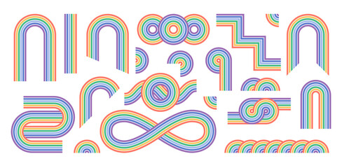 Zen arch colorful set, simple rainbow line arch and shapes. Geometric Japanese zen pattern minimal elements