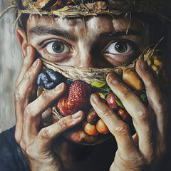 Surreal Portrait with Fruits and Nature Elements