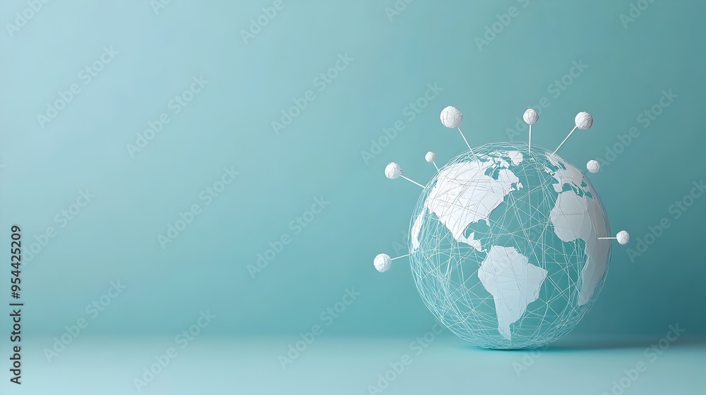Poster papercraft globe with connected routes representing global logistics
