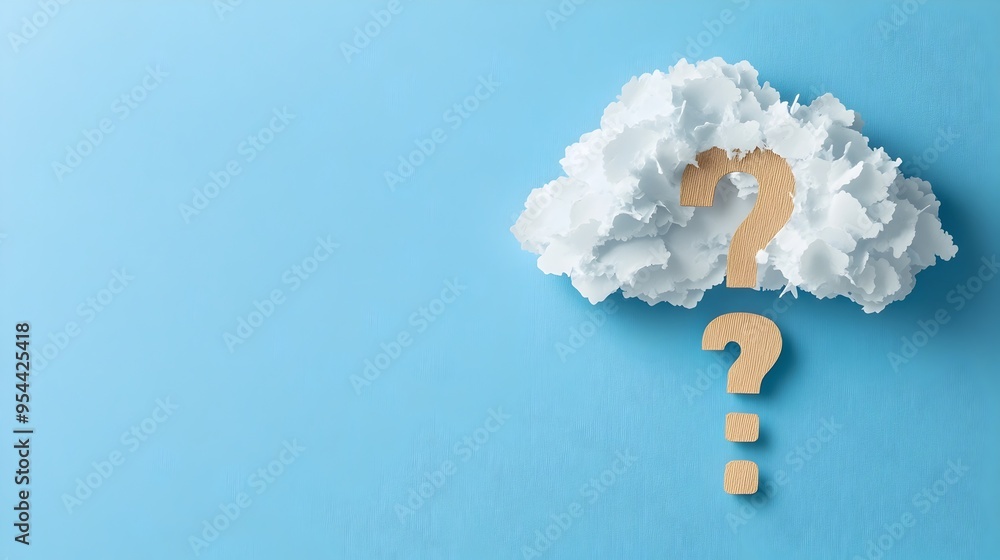 Aufkleber Papercut Cloud with Question Mark Representing Uncertain Weather Conditions