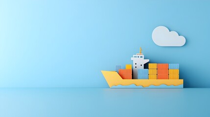 Fototapeta premium Papercut Cargo Ship Transporting Containers for Maritime Shipping Industry