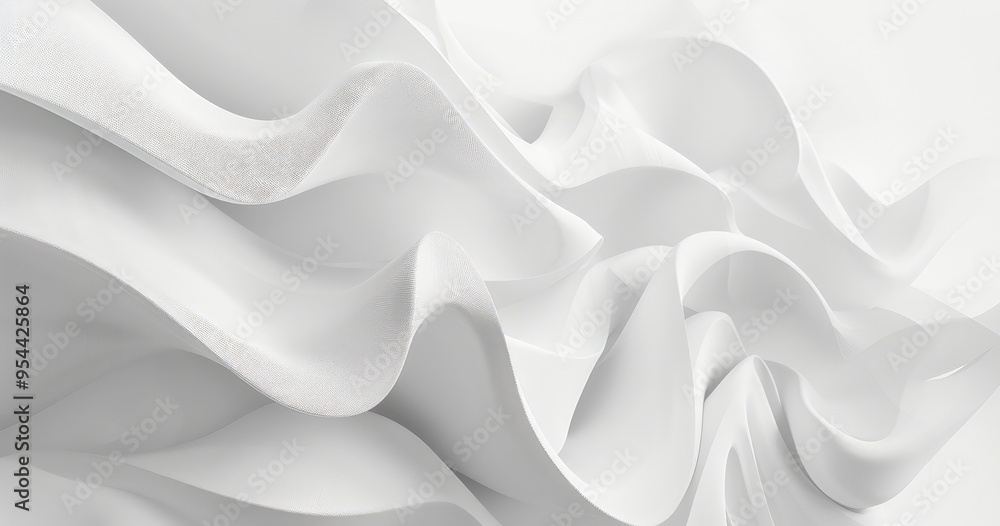 Poster a flowing abstract design featuring soft, white waves and curves.