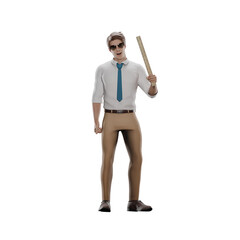 Professional Teacher Character in 3D. A male teacher stands with his left hand holding a ruler pointed forward. Male