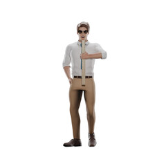 Male Educational Professional in 3D. A male teacher stands with his left hand holding a ruler while his right hand is put in his pants pocket. eacher Cartoon