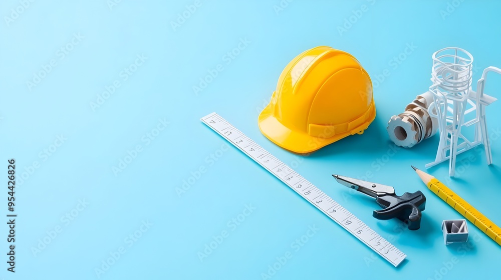 Poster Precision Design in Paper Cut Art Represented by Engineer with Ruler and Pencil