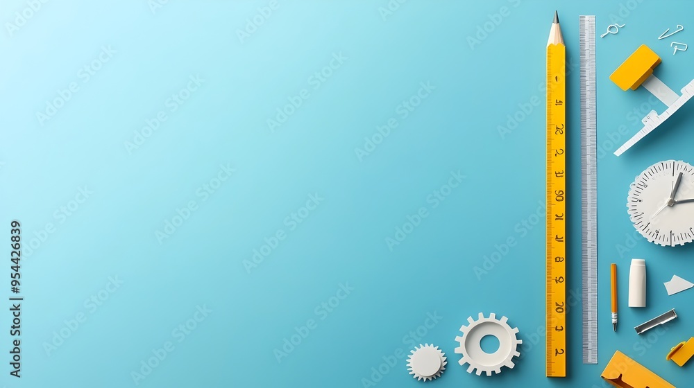 Poster precision engineering ruler and pencil representing careful design in paper cut art