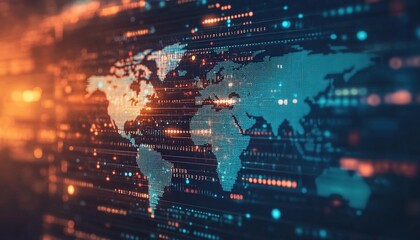 Obraz premium Holographic interface showing a payment confirmation with a world map, symbolizing global transactions.